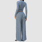 Wholesale Women's Stripe Yoga Set: Zip Stand-Collar Jacket & Wide-Leg Pants