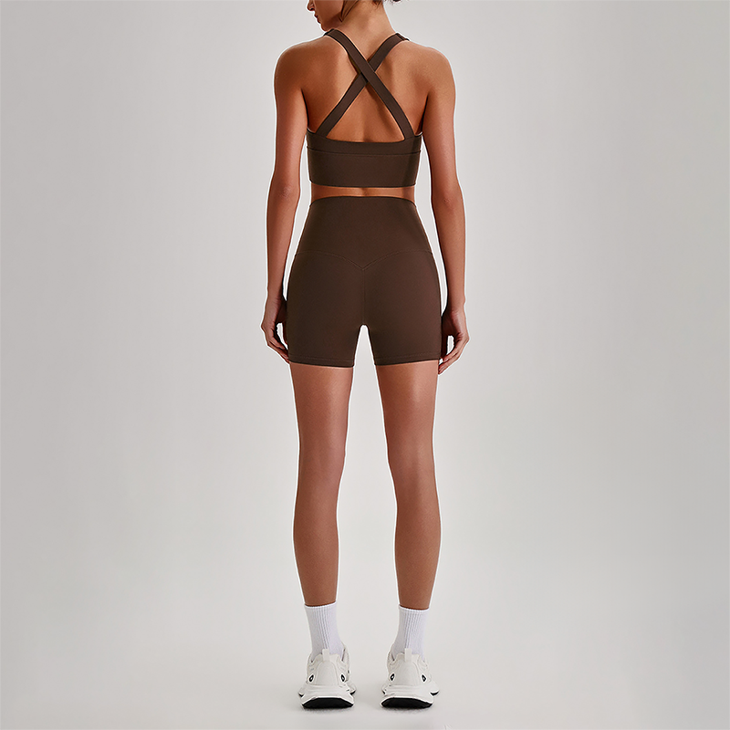 Wholesale Cross-Back Sports Bra & High-Waist Biker Shorts Set – Naked-Feel Quick-Dry Yoga 2-Piece