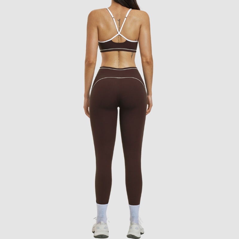 Women's Contrasting Color Backless Bra+Highlighted Legging 2-piece Set