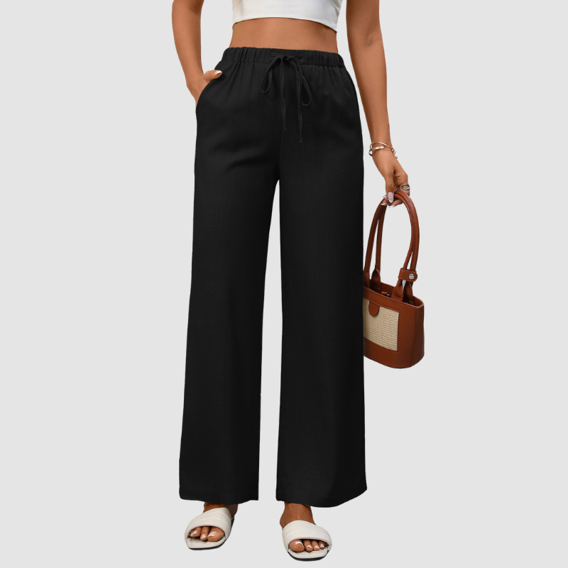 Wholesale solid color high-waisted cotton and linen wide-leg pants