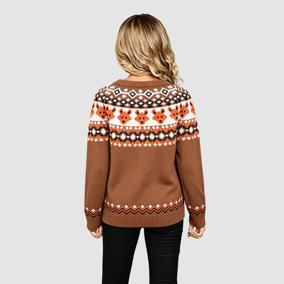 Wholesale Women's Halloween Witch Fox Knit Sweater – Round-Neck Pullover