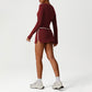 Snug-Fit Low-Cut Long Sleeves + Elastic Waistband Skirt 2-Piece Set
