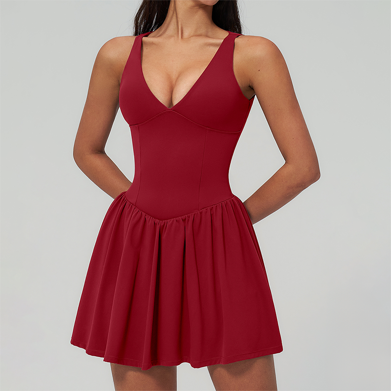 Wholesale Naked Feel Deep V-neckline Tennis Dress