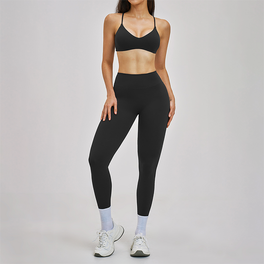Wholesale Hanging neck bra+tight yoga legging 2-piece set