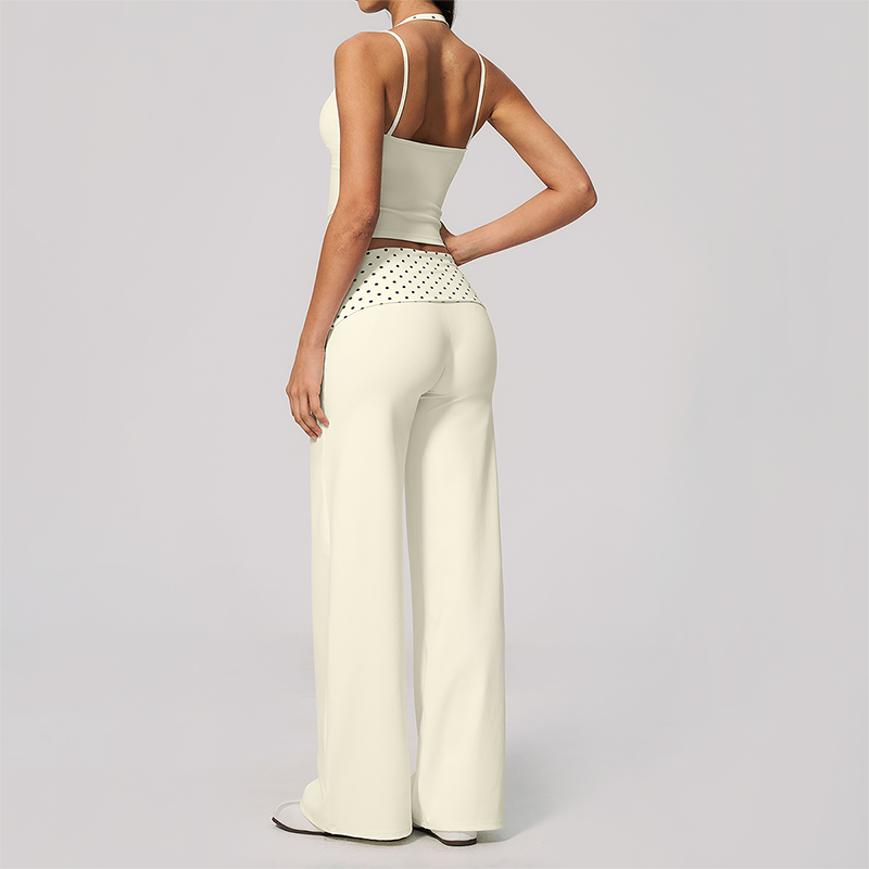 Wholesale Women's Polka Dot & Stripe Yoga Set Tank Top & Wide-Leg Pants w/ Chest Pad