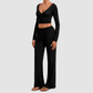 Wholesale Women’s Tie-Front Zip Yoga Cover-Up & Straight-Leg Pants Set