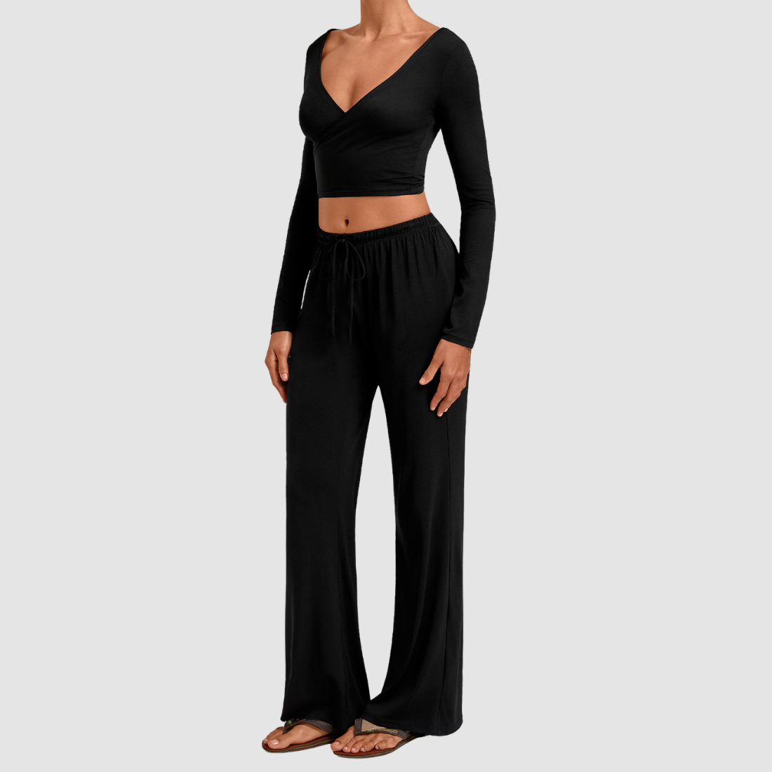 Wholesale Women’s Tie-Front Zip Yoga Cover-Up & Straight-Leg Pants Set