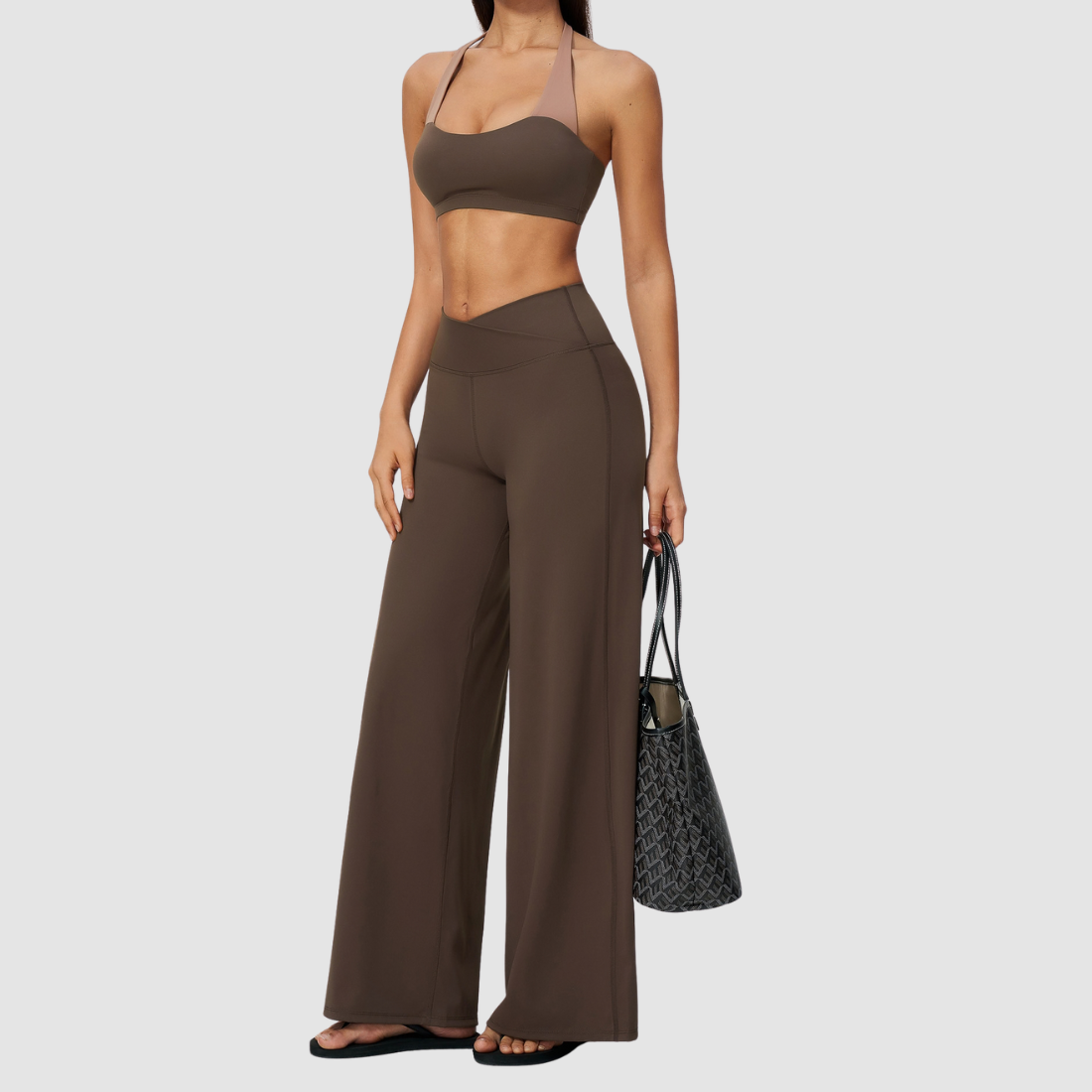 Wholesale Women's Halter Sports Bra & Wide-Leg Pants Two-Piece Set