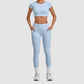 Wholesale Women's Naked-Feel Short Sleeve Crop Top + High-Waist Leggings Set – Moisture-Wicking Yoga Fitness Activewear