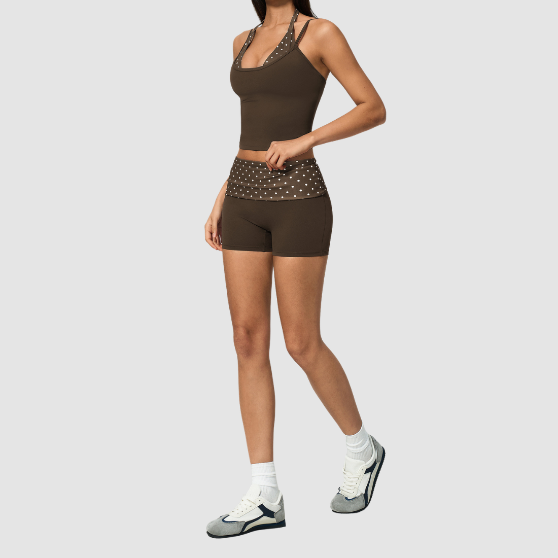 Wholesale Women’s Polka-Dot Racerback Tank & Shorts Yoga Set
