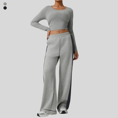 Striped Color-Blocked Sweatshirt and Sweatpants 2-Piece Set