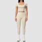 Wholesale Women's Seam-Detail Short Sleeve Crop Top + High-Waist Leggings Set – Butt-Lifting Yoga Gym Activewear