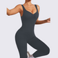 V-neck backless ribbed wide leg double strap yoga jumpsuit