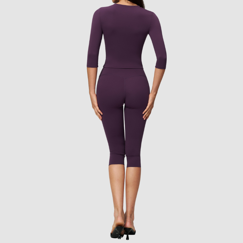 Wholesale Women's 3/4 Sleeve Crop Top & High-waisted Mid-Length Leggings Set