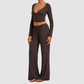 Wholesale Women’s Tie-Front Zip Yoga Cover-Up & Straight-Leg Pants Set