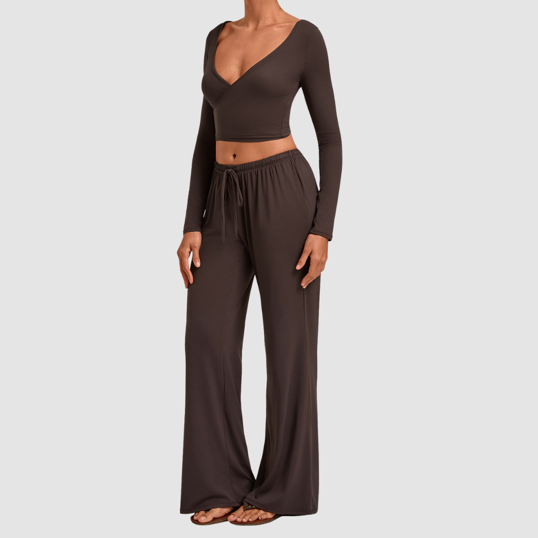 Wholesale Women’s Tie-Front Zip Yoga Cover-Up & Straight-Leg Pants Set