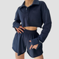 Wholesale Women's Long Sleeve Crop Cardigan & Drawstring Shorts Set – Casual Two-Piece TZ8040