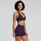 Deep V halter neck bra + high waisted shorts 2-piece set