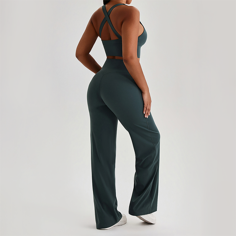 Wholesale Women's Peach Lift High Waist Flare Pants Yoga Set – Cross Back Sports Bra 0258