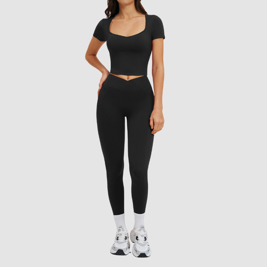 Wholesale solid color T-shirt + high-waisted | Wonderxfans bulk activewear