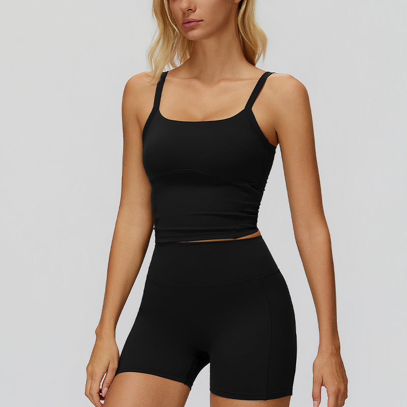 Sports vest with U-shaped+High waisted sports shorts 2-piece set