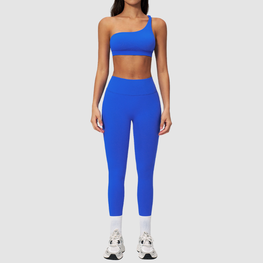 Wholesale Seamless One-Shoulder Sports Bra & High-Waist Leggings Set – Quick-Dry Yoga 2-Piece
