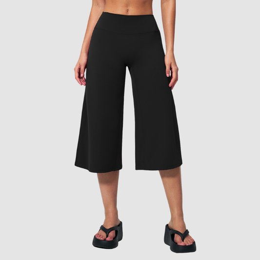 Wholesale Women's High-Waist Brushed Cropped Yoga Pants – Loose Wide-Leg Mid-Length Fitness Pants