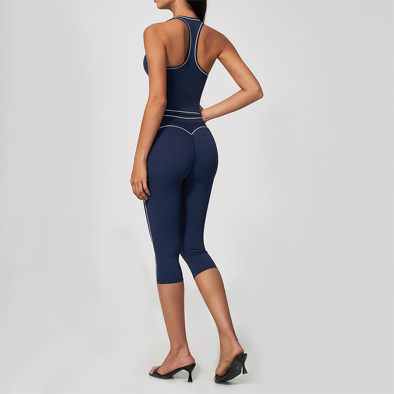 Wholesale Women's Colorblock Brushed Yoga Set: Halter V-Neck Top & Capri Pants