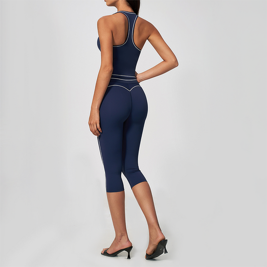Wholesale Women's Colorblock Brushed Yoga Set: Halter V-Neck Top & Capri Pants