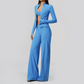 Wholesale Women's 3-Piece Yoga Set – Zip Jacket, Sports Bra & Wide-Leg Pants