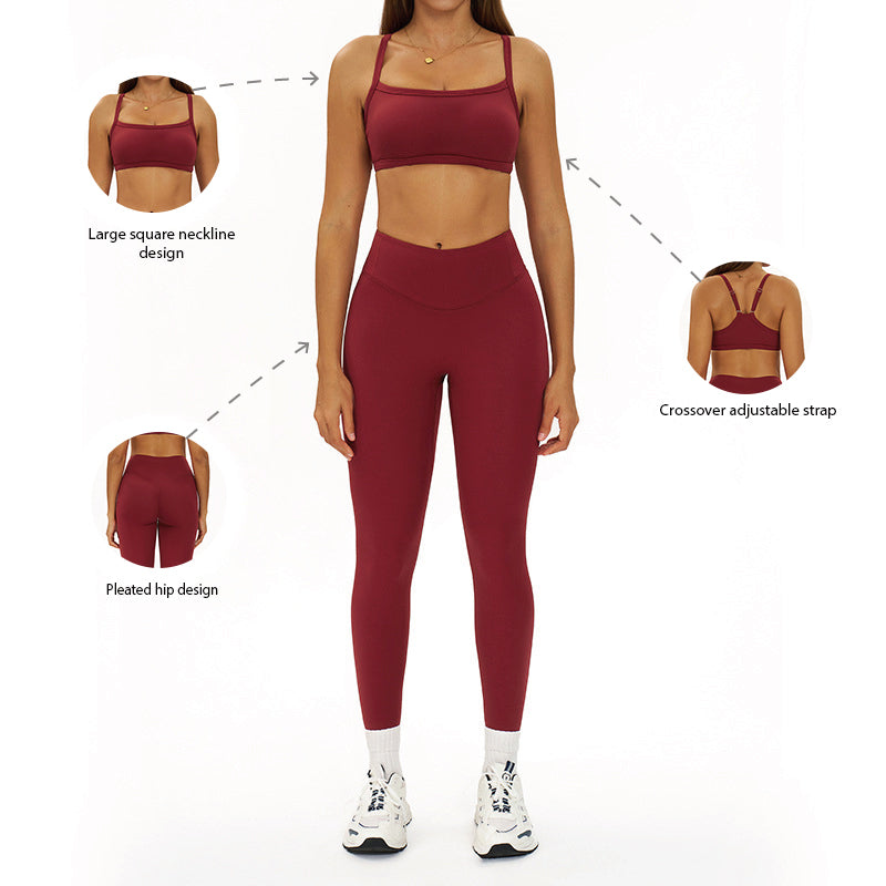 Thin straps Sports Bra + High-waisted leggings 2-Piece Set