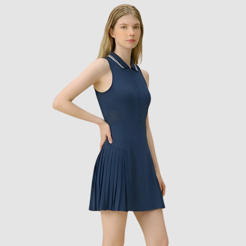 Wholesale Women's Mesh Back POLO Collar Sleeveless Tennis Dress with Shorts