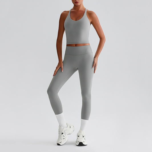 Cross back Yoga Tank Top & High-waisted leggings 2-piece Set