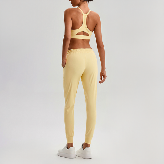 Wholesale Naked-Feel Open-Back Sports Bra & High-Waist Jogger Pants Set – Sculpting Yoga 2-Piece
