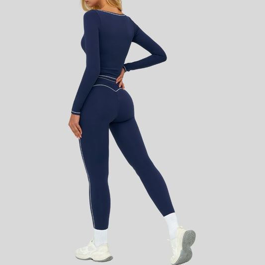Wholesale Color-blocked long-sleeved sports top+High waisted | Wonderxfans bulk activewear