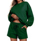 Round neck loose casual sweatshirt+Loose-fitting athletic shorts 2-piece set