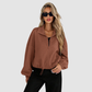 Wholesale Women's Stand-Collar Zip Jacket – Loose Drawstring Pocket Outerwear
