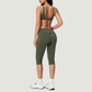 Wholesale color-blocked V-neck sports bra & striped cropped pants set