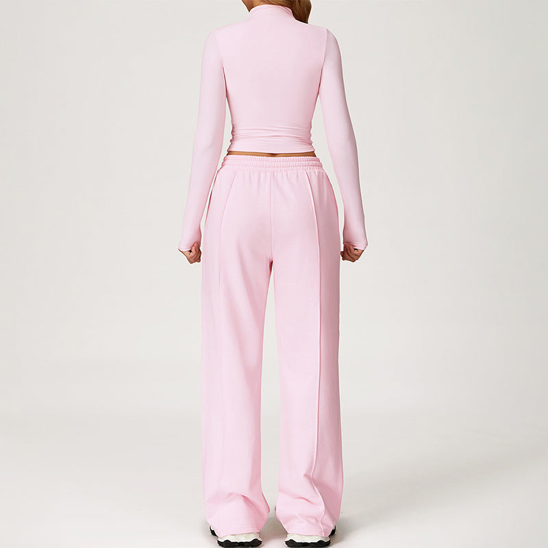 Quick-Dry Long Sleeve Top + Straight Leg Sweatpants 2 Piece Set