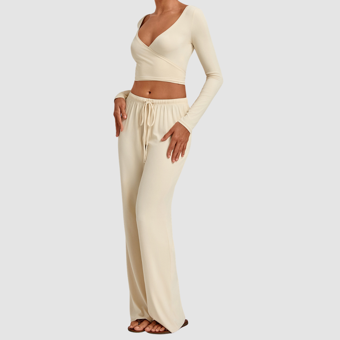 Wholesale Women’s Tie-Front Zip Yoga Cover-Up & Straight-Leg Pants Set