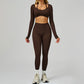 Seamless halter long sleeve top + High-waisted leggings 2-Piece Set