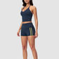 Wholesale Color Block V-Neck Sports vest & Fold-Up Shorts Set