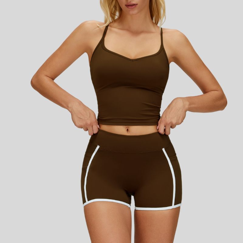 Beautiful Back Slimming Tank top+Contrasting Fitness Shorts 2-piece set