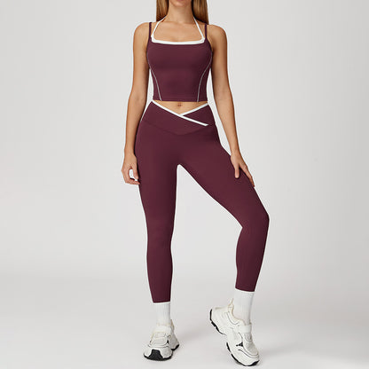 Fake two-piece halter tank top + High Waist leggings 2-piece Set