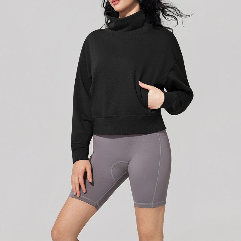 High-neck short loose sweatshirt