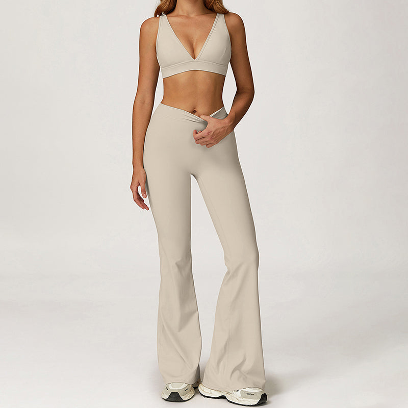 Triangle Cup Sports Bra + Flared Leg Pants 2-Piece Set