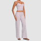 Wholesale Women's Activewear Retro Print Fold-Over Waist Top & Straight-Leg Pants Set