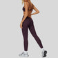 Sports bra with removable bra pads+High-waisted V-neck leggings at the back 2-piece set