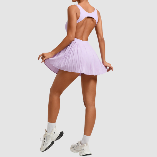 Wholesale Women's Open-Back Tennis Dress – Anti-Exposure Pleated Yoga Skirt
