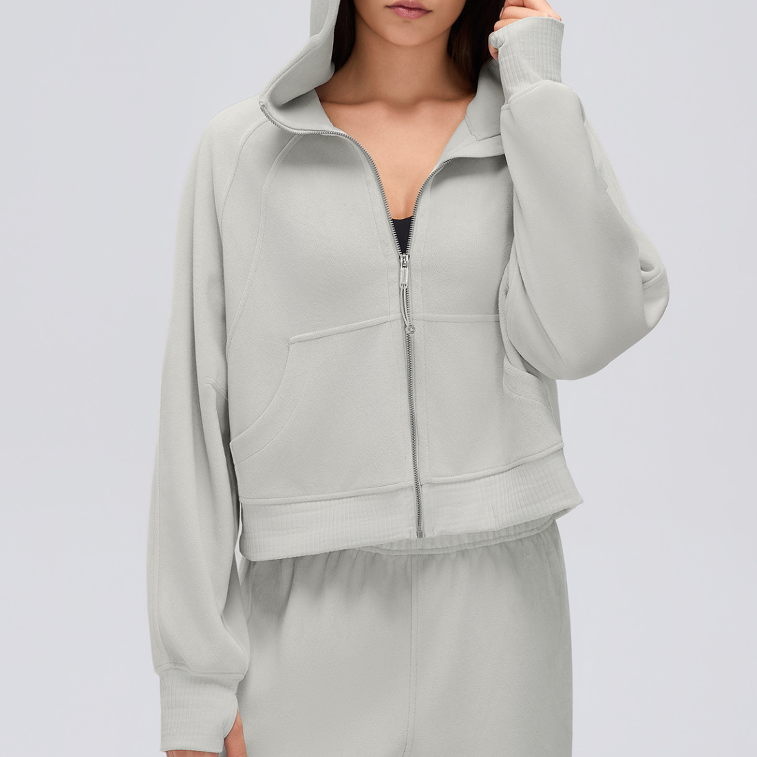 Wholesale Zip Up Hoodie Women's Cropped Hooded Sports Jacket